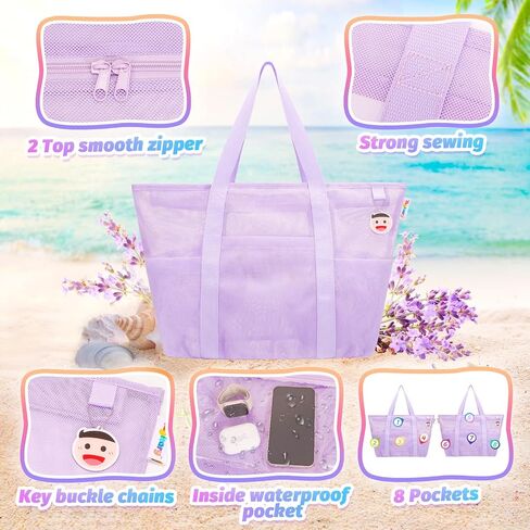 Tagitary Beach Toys Mesh Beach Bag with Zipper, Green Large Beach Tote Waterproof Sandproof with 8 Pockets for Storage Swim Pool Bag Beach Accessories for Vacation Sports Camping Picnic Travel Bag in Saudi Arabia