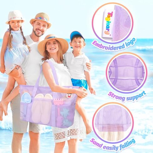 Tagitary Beach Toys Mesh Beach Bag with Zipper, Green Large Beach Tote Waterproof Sandproof with 8 Pockets for Storage Swim Pool Bag Beach Accessories for Vacation Sports Camping Picnic Travel Bag in Saudi Arabia