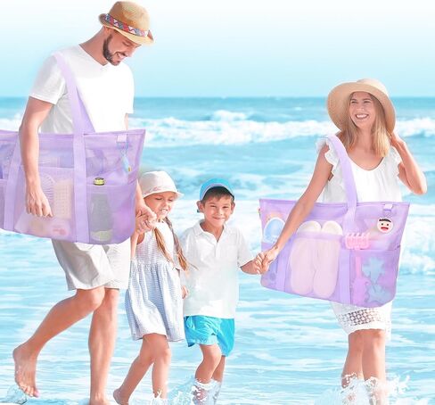 Tagitary Beach Toys Mesh Beach Bag with Zipper, Green Large Beach Tote Waterproof Sandproof with 8 Pockets for Storage Swim Pool Bag Beach Accessories for Vacation Sports Camping Picnic Travel Bag in Saudi Arabia