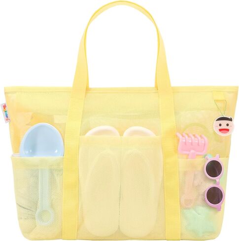 Tagitary Beach Toys Mesh Beach Bag with Zipper, Green Large Beach Tote Waterproof Sandproof with 8 Pockets for Storage Swim Pool Bag Beach Accessories for Vacation Sports Camping Picnic Travel Bag in Saudi Arabia