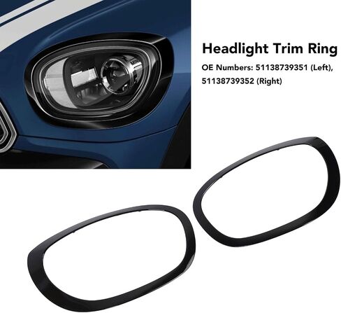Headlight Trim 1 Pair Headlight Trim 51138739351 Black Headlight Trim Bezel Replacement for Cooper F60 2017 to 2021 in Saudi Arabia