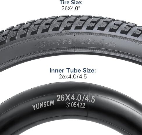 YUNSCM 26" Fat Bike Tires 26x4.0/98-559 60TPl and 26" Bike Tubes Schrader Valve with 2 Rim Strips Compatible with Mountain/Off Road E-Bike 26 x 4.0 Bicycle Tires and Tubes (Y-1143) in Saudi Arabia