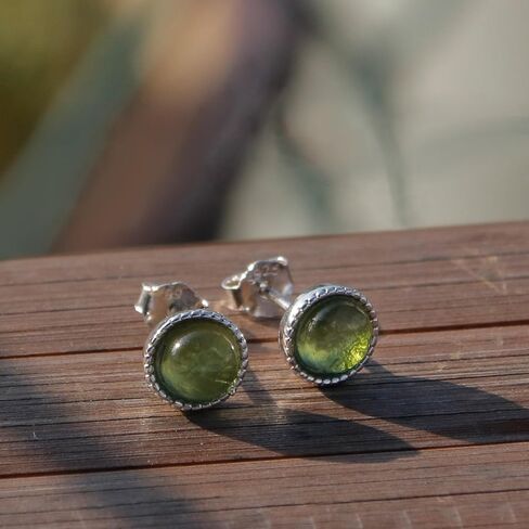 Real Green Peridot 925 Sterling Silver Earrings Dainty Crystal August Birthstone Hypoallergenic Gemstone Stud Earrings 6MM Handmade Peridot Jewelry Graduation Birthday Day Gift for Women and Girls in Kuwait