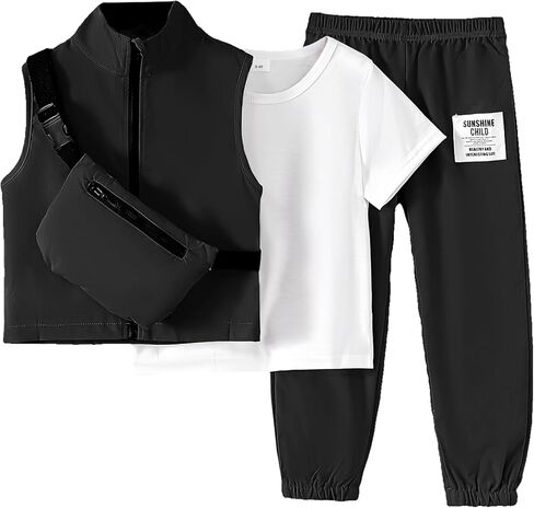 Boys Clothes Kids Boy's Summer Outfits Short Sleeve T shirt Top Pants Vest Crossbody Bag 4 Piece Casual Outfit in Saudi Arabia
