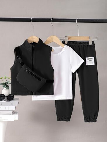 Boys Clothes Kids Boy's Summer Outfits Short Sleeve T shirt Top Pants Vest Crossbody Bag 4 Piece Casual Outfit in Saudi Arabia