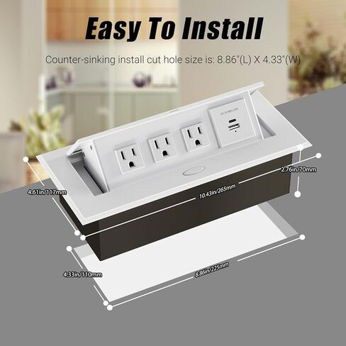 مخرج طاقة طاولة المؤتمرات PD20W Type-C صندوق اتصال محور الطاولة المنبثق سريع الشحن مع منافذ 3AC ومنفذ USB لكونترتوب المطبخ في غرفة الاجتماعات in Kuwait