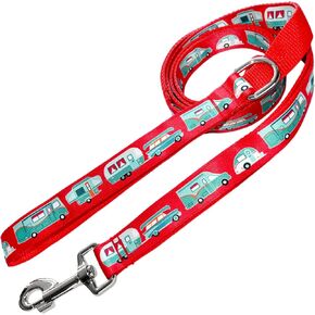 Triple Handle Dog Leash - 3 Handles at 12, 20, and 72 Inches - 6 Foot Lead - Cute RV Campers and Motorhomes on Royal Blue - Original Stay-Flat Design - Handmade by Green Acorn Kitchen in Kuwait