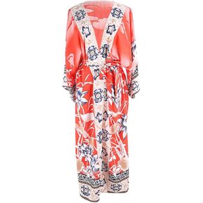 Women's Kimono Robe Long Floral Print Satin Bathrobe Lightweight Loose Cover Up with Belt for Loungewear & Beachwear, For under 150 lbs in Saudi Arabia