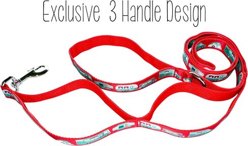 Triple Handle Dog Leash - 3 Handles at 12, 20, and 72 Inches - 6 Foot Lead - Cute RV Campers and Motorhomes on Royal Blue - Original Stay-Flat Design - Handmade by Green Acorn Kitchen in Kuwait