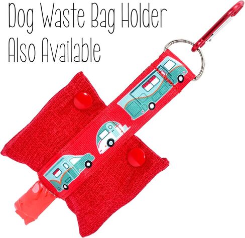 Triple Handle Dog Leash - 3 Handles at 12, 20, and 72 Inches - 6 Foot Lead - Cute RV Campers and Motorhomes on Royal Blue - Original Stay-Flat Design - Handmade by Green Acorn Kitchen in Kuwait