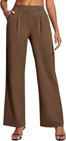 Ewedoos Womens Dress Pants Wide Leg Stretchy Work Pants Women Pull On Business Casual Trousers Slacks Outfits for Women in Kuwait