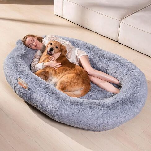 Human Dog Bed for People Large - Bean Bag Adult Size Giant Extra Sized for Kid Waterproof and Washable Anti-Slip Grey 74"" x50 x12 (Grey White) in Saudi Arabia