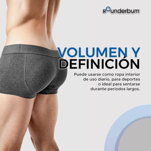 Rounderbum Men's Padded Underwear Trunks with Removable Butt Enhancing Pads - 3 Colors - More Volume Instantly, Short Inseam in Kuwait