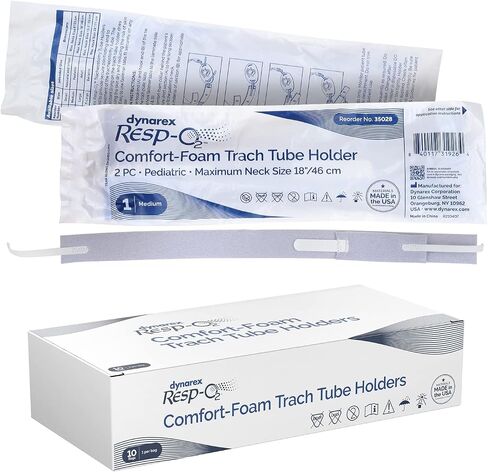 Dynarex Comfort -Foam F -Foam Racheostery حامل أنبوب - مع حشوة أنبوب رغوة ناعمة وإغلاق الخطاف والحلقة الآمن ، يدعم واستقرار مستلزمات تدفق الهواء - فغر القصبة الهوائية - 2 قطعة ، متوسطة ، صندوق من 10 in Saudi Arabia
