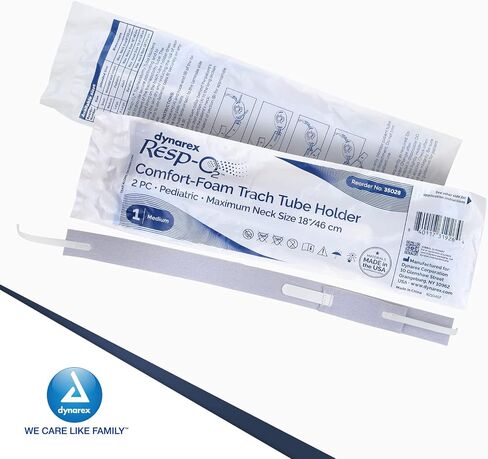 Dynarex Comfort -Foam F -Foam Racheostery حامل أنبوب - مع حشوة أنبوب رغوة ناعمة وإغلاق الخطاف والحلقة الآمن ، يدعم واستقرار مستلزمات تدفق الهواء - فغر القصبة الهوائية - 2 قطعة ، متوسطة ، صندوق من 10 in Saudi Arabia