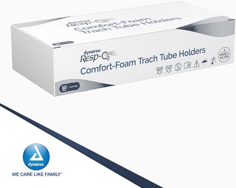Dynarex Comfort -Foam F -Foam Racheostery حامل أنبوب - مع حشوة أنبوب رغوة ناعمة وإغلاق الخطاف والحلقة الآمن ، يدعم واستقرار مستلزمات تدفق الهواء - فغر القصبة الهوائية - 2 قطعة ، متوسطة ، صندوق من 10 in Saudi Arabia