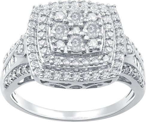 GILDED 1 CTW Natural Diamond Cushion shaped Ring with Miracle Plating, Sterling Silver, Size 4-10, Elegant & Ethical Jewelry for Women, Gift Box Included, Ideal for Anniversaries & Gifts in Saudi Arabia