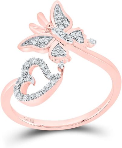 المجوهرات بواسطة Lux 10kt Rose Gold 1/6 CTTW Natural Diamond Butterfly Heart Complete Completing Ring Ring Ring ، Women Size: 5-9 in Saudi Arabia
