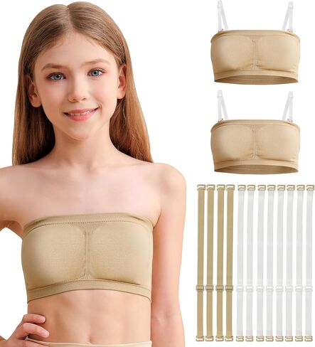 DANSHOW Girls Seamless Bandeau Bra for Teen Girls Training Sport Crop Top with 2 Pairs of Clear Straps, Chest Padding in Kuwait