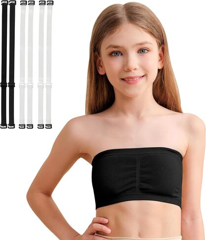 DANSHOW Girls Seamless Bandeau Bra for Teen Girls Training Sport Crop Top with 2 Pairs of Clear Straps, Chest Padding in Kuwait