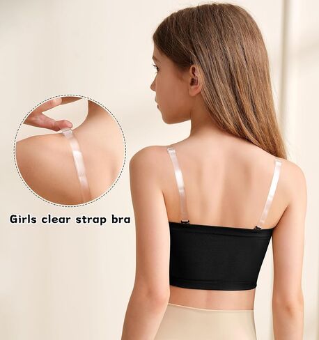 DANSHOW Girls Seamless Bandeau Bra for Teen Girls Training Sport Crop Top with 2 Pairs of Clear Straps, Chest Padding in Kuwait