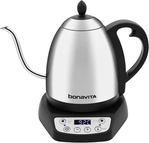 Bonavita 1 Liter Digital Variable Temperature Gooseneck Electric Kettle, Coffee Kettle Pour Over or Making Tea, Precise Control, 6 Preset, Commercial or Home Use, 1000 Watt (Stainless Base) in Kuwait