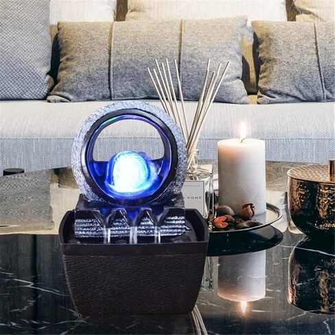 Living Room Water Curtain Wall Lucky Circulating Water Decoration Fountain Landscape Office Wealth Feng Shui Ball Decoration (Color: A Size: 13*12*18cm) in Saudi Arabia
