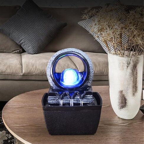 Living Room Water Curtain Wall Lucky Circulating Water Decoration Fountain Landscape Office Wealth Feng Shui Ball Decoration (Color: A Size: 13*12*18cm) in Saudi Arabia