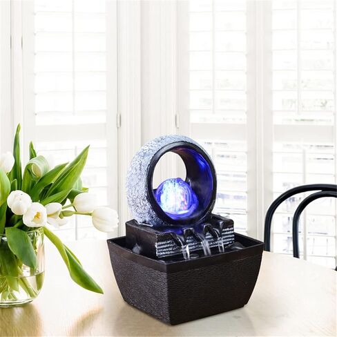 Living Room Water Curtain Wall Lucky Circulating Water Decoration Fountain Landscape Office Wealth Feng Shui Ball Decoration (Color: A Size: 13*12*18cm) in Saudi Arabia