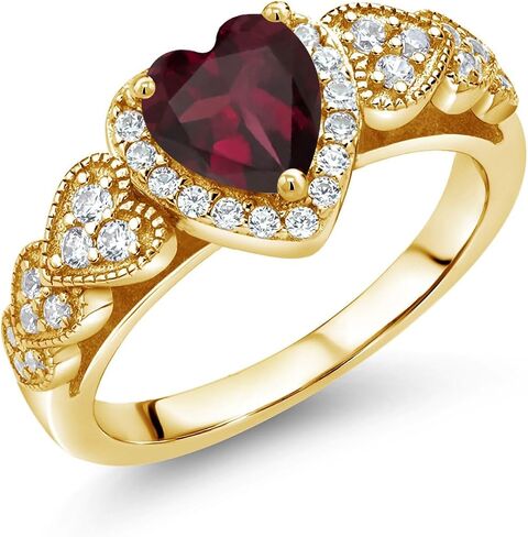Gem Stone King Heart Halo Ring للنساء | 18K الذهب الأصفر مطلي بالفضة | 6 ملم شكل القلب مركز الأحجار الكريمة الحجر المولد واللهجات الوهمية مويسانيت | خاتم الخطوبة الذكرى السنوية | الأحجام 5-9 in Saudi Arabia