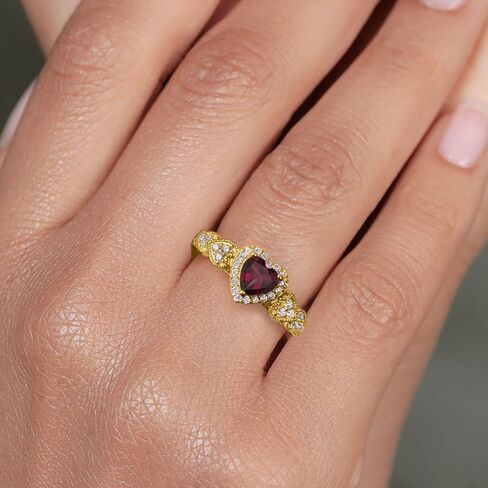 Gem Stone King Heart Halo Ring للنساء | 18K الذهب الأصفر مطلي بالفضة | 6 ملم شكل القلب مركز الأحجار الكريمة الحجر المولد واللهجات الوهمية مويسانيت | خاتم الخطوبة الذكرى السنوية | الأحجام 5-9 in Saudi Arabia