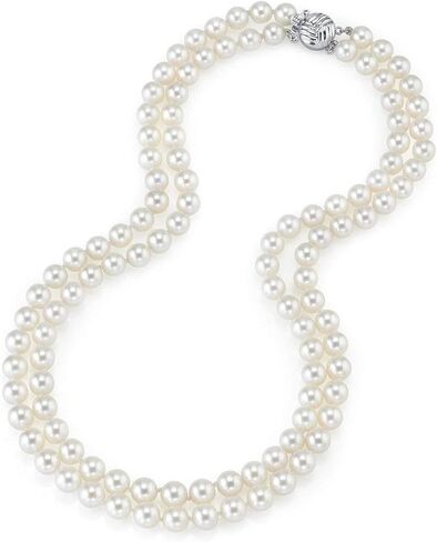 The Pearl Source 14K Gold 7-8mm AAA Quality Double Strand White Freshwater Cultured Pearl Necklace for Women in 18-19" Princess Length in Kuwait
