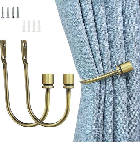 Coolnice ستارة Holdback، 2 حزمة من الستائر المثبتة على الحائط مع مسامير، حامل ستائر نافذة مزخرف معدني شديد التحمل على شكل حرف U للمكتب المنزلي، ذهبي in Kuwait