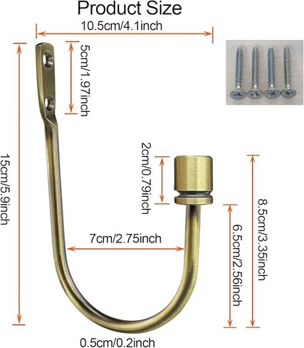 Coolnice ستارة Holdback، 2 حزمة من الستائر المثبتة على الحائط مع مسامير، حامل ستائر نافذة مزخرف معدني شديد التحمل على شكل حرف U للمكتب المنزلي، ذهبي in Kuwait