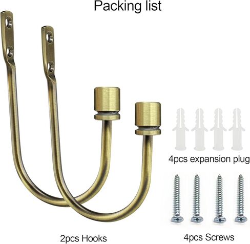 Coolnice ستارة Holdback، 2 حزمة من الستائر المثبتة على الحائط مع مسامير، حامل ستائر نافذة مزخرف معدني شديد التحمل على شكل حرف U للمكتب المنزلي، ذهبي in Kuwait