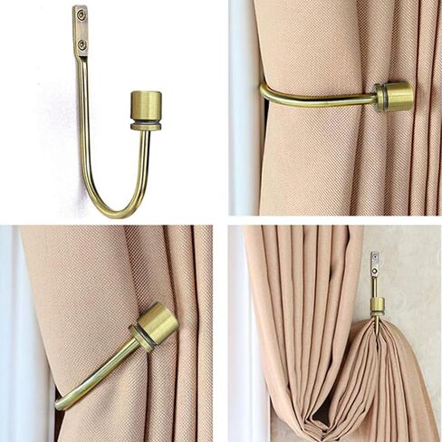 Coolnice ستارة Holdback، 2 حزمة من الستائر المثبتة على الحائط مع مسامير، حامل ستائر نافذة مزخرف معدني شديد التحمل على شكل حرف U للمكتب المنزلي، ذهبي in Kuwait