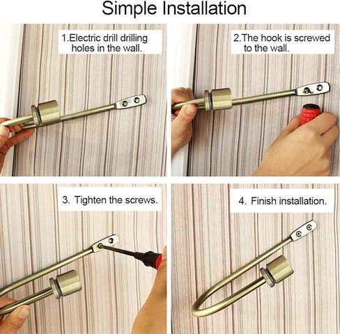 Coolnice ستارة Holdback، 2 حزمة من الستائر المثبتة على الحائط مع مسامير، حامل ستائر نافذة مزخرف معدني شديد التحمل على شكل حرف U للمكتب المنزلي، ذهبي in Kuwait