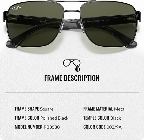 نظارات شمسية Ray-Ban RB3530 مربعة الشكل للرجال والنساء - نظارات شمسية كلاسيكية خالدة بأناقة عصرية - حماية ممتازة من الأشعة فوق البنفسجية وعدسات كلاسيكية - نظارات شمسية للرجال والنساء in Saudi Arabia