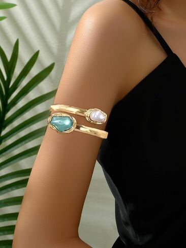 Gold Arm Cuff Bracelet for Women Gold Pearl Arms Cuff Upper Arm Cuffs Bangle Bracelet Minimalist Armband Arms Cuffs Jewelry for Women in Kuwait