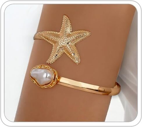 Gold Arm Cuff Bracelet for Women Gold Pearl Arms Cuff Upper Arm Cuffs Bangle Bracelet Minimalist Armband Arms Cuffs Jewelry for Women in Kuwait