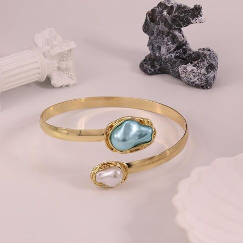 Gold Arm Cuff Bracelet for Women Gold Pearl Arms Cuff Upper Arm Cuffs Bangle Bracelet Minimalist Armband Arms Cuffs Jewelry for Women in Kuwait