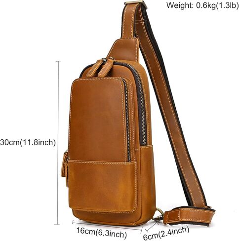 Men's Genuine Leather Sling Bag Chest Shoulder Backpack Multi Pocket Crossbody Bag for Casual Sport Hiking Travel in Kuwait