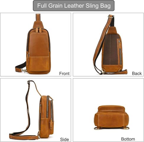 Men's Genuine Leather Sling Bag Chest Shoulder Backpack Multi Pocket Crossbody Bag for Casual Sport Hiking Travel in Kuwait