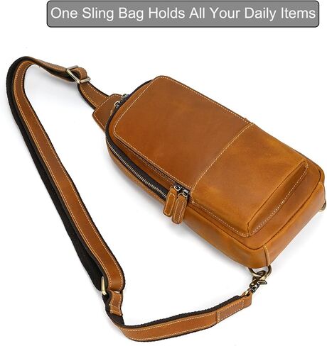 Men's Genuine Leather Sling Bag Chest Shoulder Backpack Multi Pocket Crossbody Bag for Casual Sport Hiking Travel in Kuwait