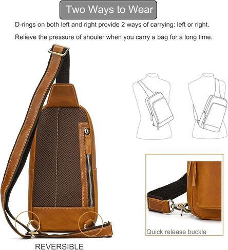 Men's Genuine Leather Sling Bag Chest Shoulder Backpack Multi Pocket Crossbody Bag for Casual Sport Hiking Travel in Kuwait