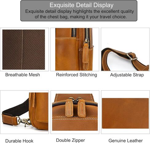 Men's Genuine Leather Sling Bag Chest Shoulder Backpack Multi Pocket Crossbody Bag for Casual Sport Hiking Travel in Kuwait