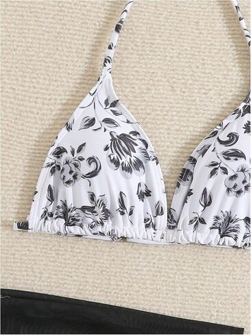 Milumia Girl's 3 Piece Bikni Set Ditsy Floral Halter Swimsuit with Cover Up Skirts in Saudi Arabia