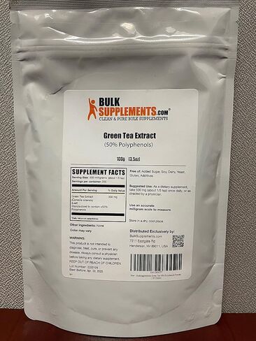 BulkSupplements.com Green Tea Extract Powder - 50% Polyphenol, Green Tea Supplement, Herbal Supplement - Gluten Free, 500mg per Serving, 250g (8.8 oz) (Pack of 1) in Saudi Arabia
