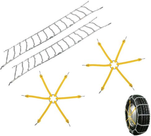 MyTee Products Snow Tyre Chain Kit - تشمل سلاسل إطارات الثلج الملتوية ذات الرابط الملتوي مع إطارات عريضة 12.5 "و 12" و 26 "و 32" توتر العنكبوت المطاطي للشاحنات وسيارات الدفع الرباعي - 2 زوج in Saudi Arabia