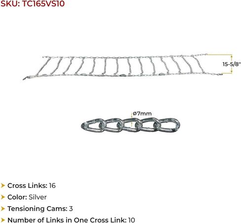 Mytee Products Snow Tyre Chain Kit - Cam Tensioner Twisted Link Snow Tyre Cains يناسب 16.5 "حافة و 10" إطارات عريضة و 33 "و 40" توتر العنكبوت الأزرق من العنكبوت للشاحنات وسيارات الدفع الرباعي - 2 زوج in Kuwait